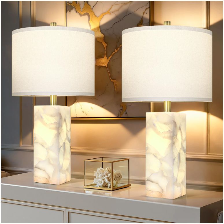 サファヴィヤ safavieh 速見表照明ランプ サファビヤ サファヴィア Scenekoy Alabaster Table Lamp Set of 2 with Night Light for Bedroom Living Room, 23\