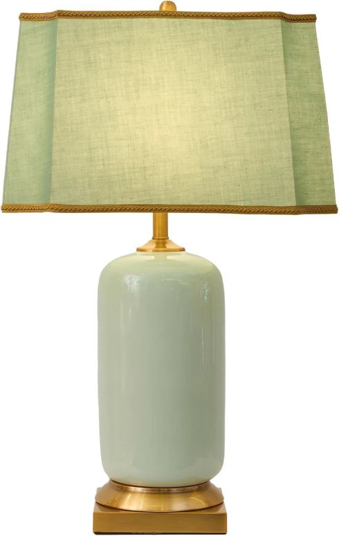 サファヴィヤ safavieh 速見表照明ランプ サファビヤ サファヴィア SANDYHA 24.8” Green Ceramic Table Lamp with Rectangular Fabric Shade Gold Base Chinoiserie Design LED Light Modern Bedside Nightstand for Bedroom Living Room Office 【並行輸入品】