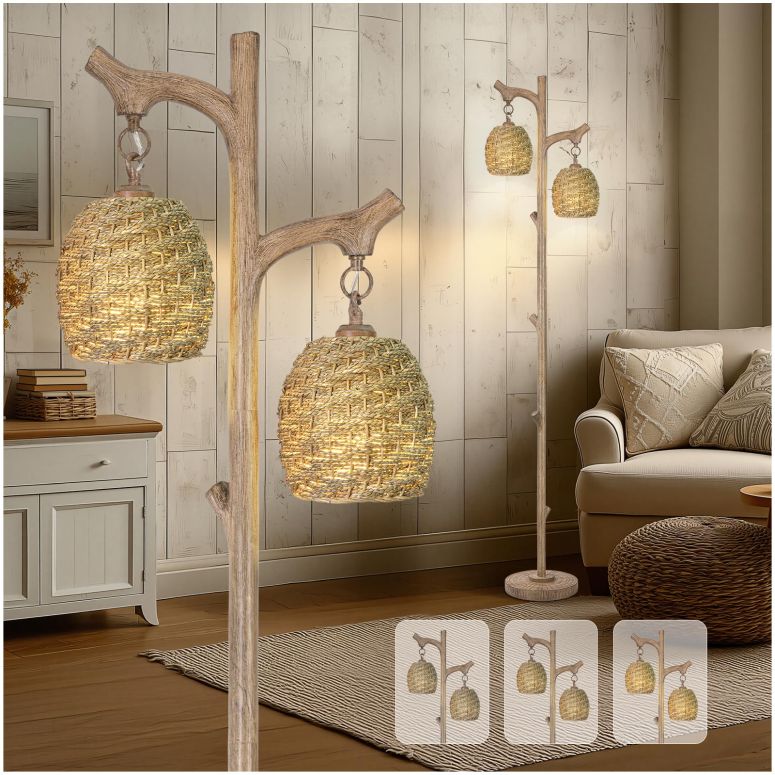 サファヴィヤ safavieh 一覧表照明ランプ サファビヤ サファヴィア Scenekoy Vintage 68” Tall Floor Lamp with Straw Rope Woven Shade, Retro Resin Standing Lamp Tree Trunk Finish, Dimmable Corner Lamp Stand Up Light with Bulb Prefer for L 【並行輸入品】