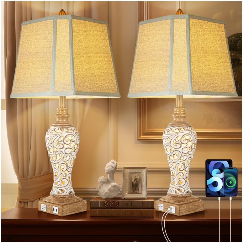 サファヴィヤ safavieh 一覧表照明ランプ サファビヤ サファヴィア 28.5\" Rustic Table Lamp Set of 2 For Living Room Farmhouse Lamps for Bedroom, Bedside Lamps with Night Lights And USB C+A Charging Ports for Decor Office Study Hotel (Bul 【並行輸入品】"