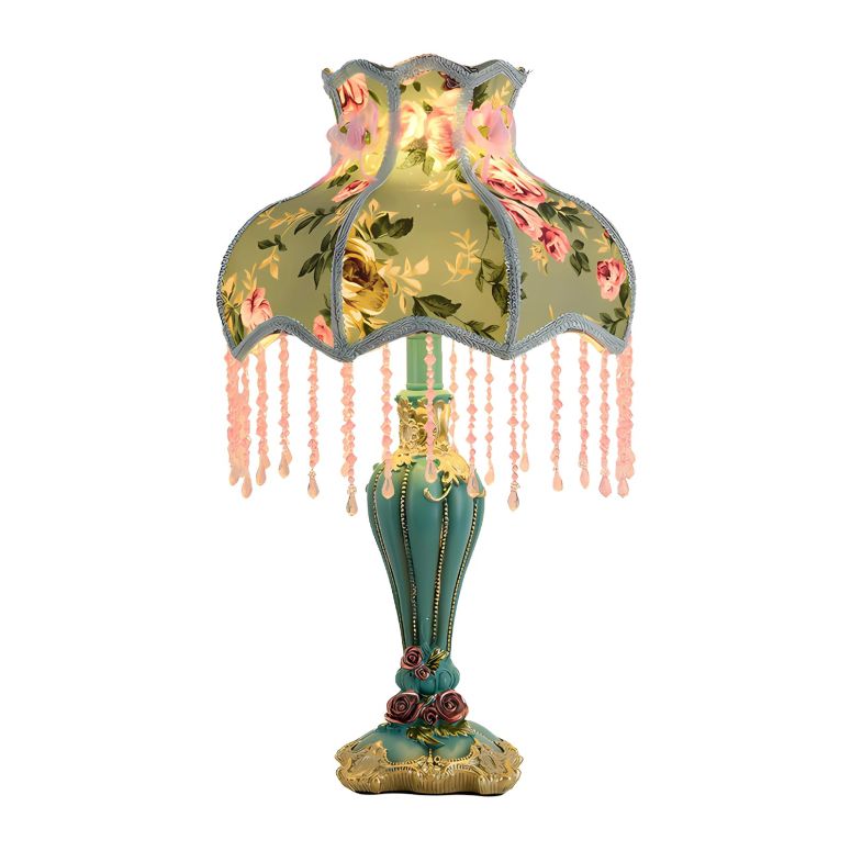 サファヴィヤ safavieh 速見表照明ランプ サファビヤ サファヴィア SANDYHA Green Victorian Table Lamp European Style Fabric Desk Lamps with Fringe Beaded Lampshade Painted Resin Base Handmade Vintage Flower Bedside Night Light for Bedroo 【並行輸入品】