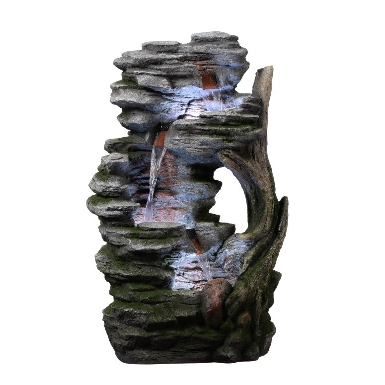 ガーデン 噴水 インテリア噴水 置き型 噴水 滝のオブジェ ウォーターフォールファウンテン Teamson Home Rustic Stream Outdoor Water Fountain?Cool Glow Lighting with Adjustable Flow & Electric Pump, Brown 【並行輸入品】