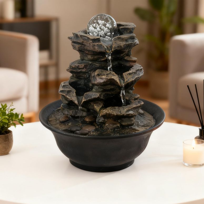 卓上 吹き上げ 滝のオブジェ テーブルトップファウンテン 室内装飾吹き上げ BIASUNS Tabletop Waterfall Fountain with Cascading Rock \u0026 Spining Orb, Indoor Zen Meditatin Waterfall for Home Office Relaxation 【並行輸入品】 置物-インテリア・寝具・収納-インテリア小物・置物