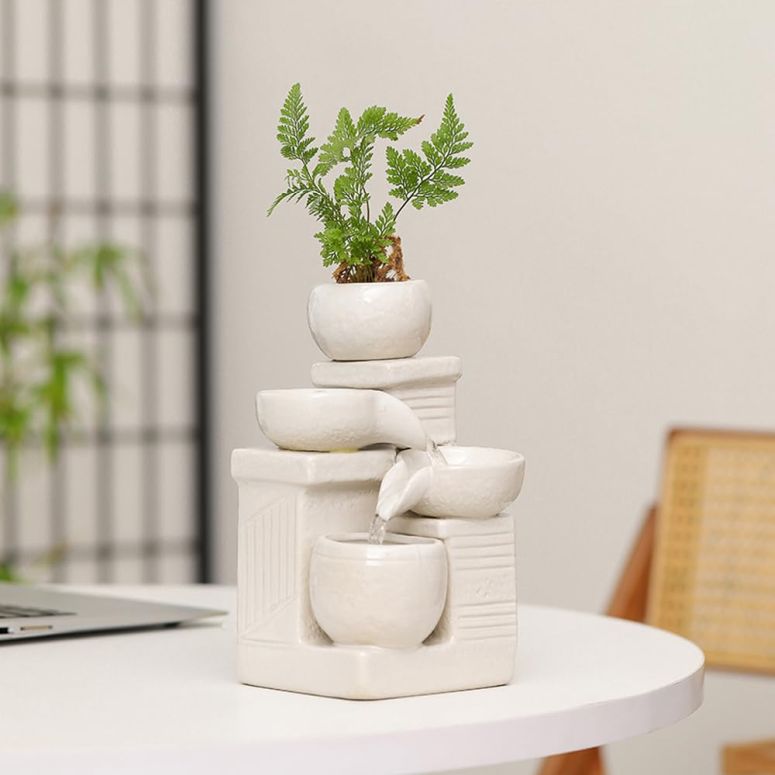 卓上 噴水 滝のオブジェ テーブルトップファウンテン インテリア噴水 Indoor and Outdoor Tabletop Desktop Fountain Water Feature Home and Garden Ceramic Decoration (White S094) 【並行輸入品】