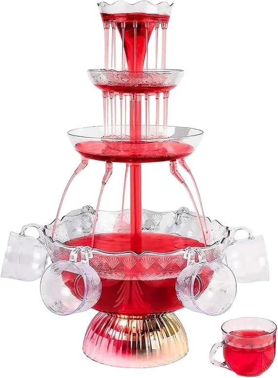 卓上 噴水 滝のオブジェ テーブルトップファウンテン インテリア噴水 3-Tier Electric Cocktail Fountain Drink Machine with LED Base & 5 Cups ? Perfect for Champagne, Wine, Beer, and Juice at Weddings, Parties & Celebrations 【並行輸入品】｜MJ-MARKET