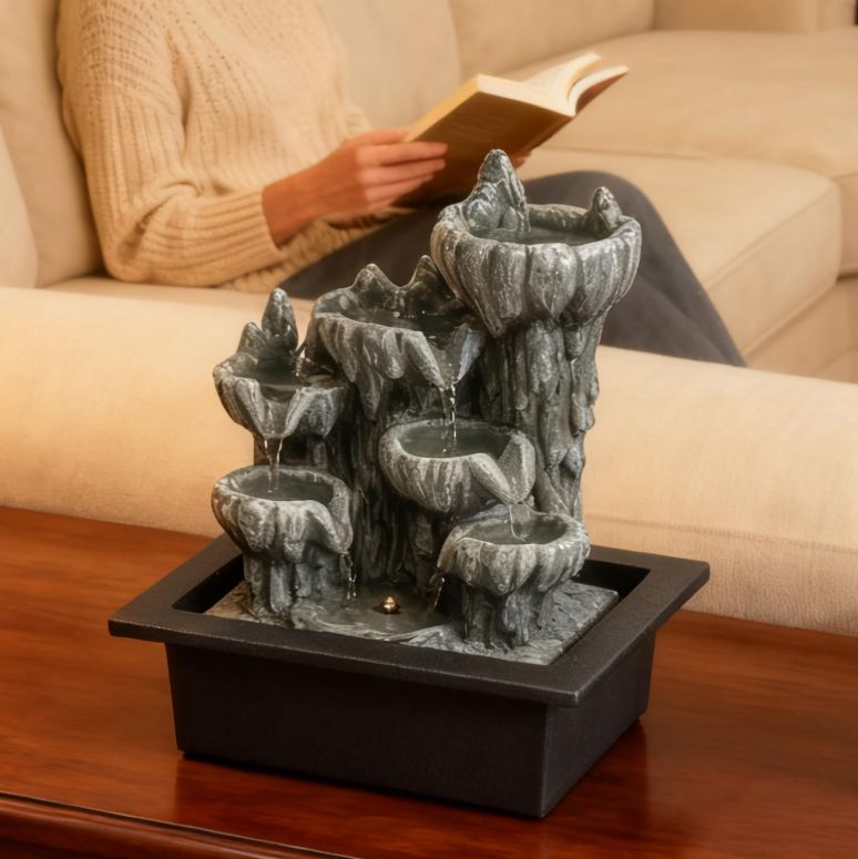 卓上 噴水 滝のオブジェ テーブルトップファウンテン インテリア噴水 BIASUNS Indoor Cave Rock Waterfall Fountain with Warm Light,Tabletop Fountain with Planter Niche, Zen Water Feature for Home Office Desk Decor 【並行輸入品】