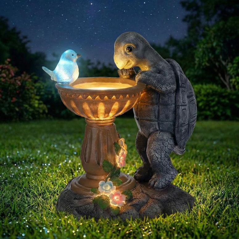 庭園点火装置LEDソーラー点火装置 ソーラー力強さ Maasechs Turtle Birdbath Outdoor Garden Decor 10.25 Inch Solar Bird Turtle Statues Ornaments with Succulent and Solar LED Lights for Outside Decorations Yard Art Lawn Porch Patio House 【並行輸入品】