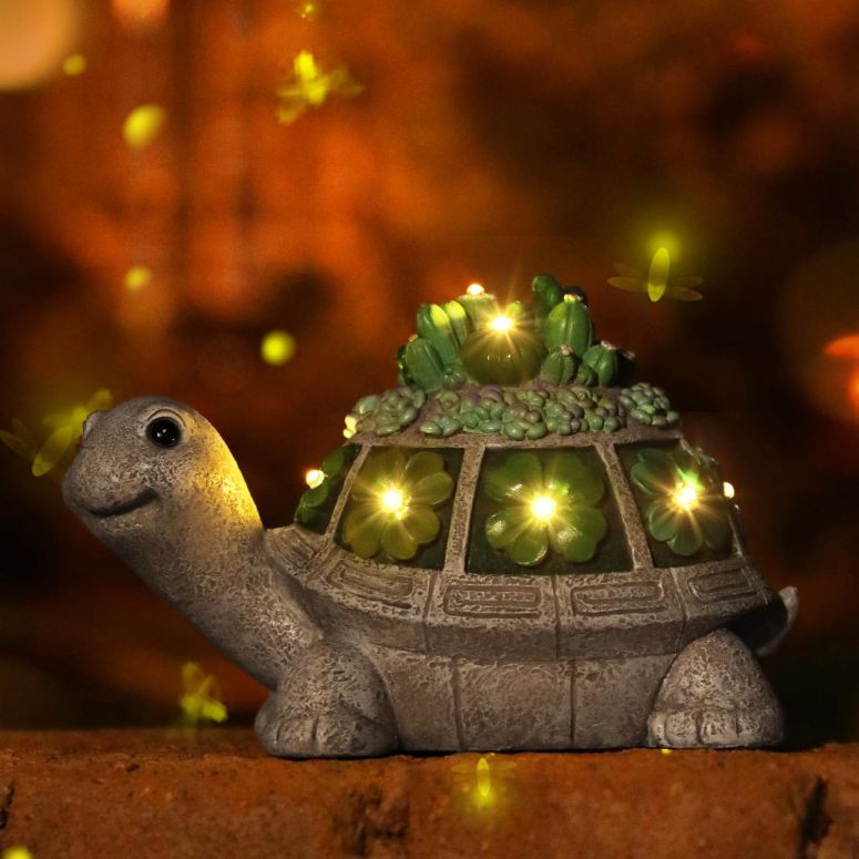 苑地点火装置LEDソーラー点火装置 ソーラー力強さ Solar Garden Outdoor Statues Turtle with Succulent and 7 LED Lights - Lawn Decor Tortoise Statue for Patio, Balcony, Yard Ornament - Unique Housewarming Gifts 【並行輸入品】