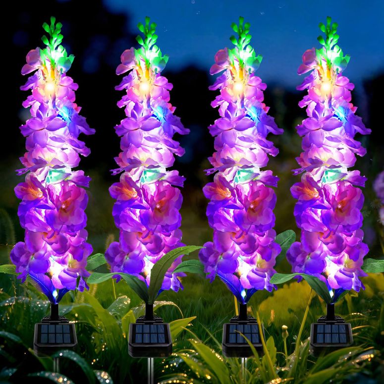 ガーデンライトLEDソーラーライト ソーラーパワー MRHEPHAESTUS Solar Garden Lights, Solar Purple Delphinium Flowers Lights 4 Pack 80 LEDs, Waterproof Outdoor Light Two Lighting Modes for Outside Wedding Party Garden Yard Patio Lawn De 【並行輸入品】