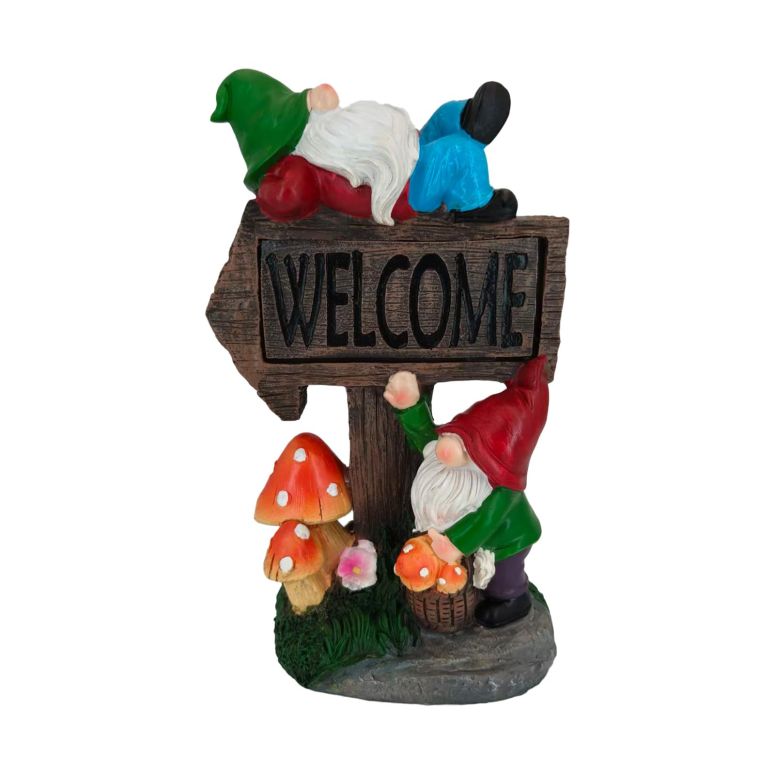 園地ともし火LEDソーラーともし火 ソーラー力強さ SAMPU CRAFT Garden Gnome Welcome Sign with LED Light, Hand-Painted Decorative Outdoor Statue, Mushroom Design, 11.8x6.5x3.94 Inches (Black) 【並行輸入品】