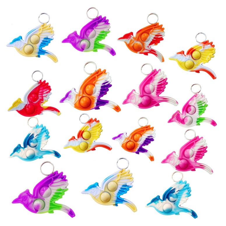 インコ 小鳥 バード トラベルキャリアー HOZKEAP 24 Packs Bulk Birds shape Backpack Mini Pop Rainbow Keychain, fidgets Bubble Toys for Kids Children Classroom Students Gifts, Birthday Party Favors 【並行輸入品】