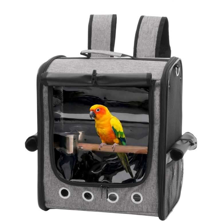 インコ 小鳥 バード トラベルキャリアー Foldable Bird Carrier Bag, Bird Backpack with Perch and Food Bowl, Stainless Steel Tray, A Portable Travel Bird Cage That is Easy to Clean, Pet Transparent Breathable Travel Cage 【並行輸入品】