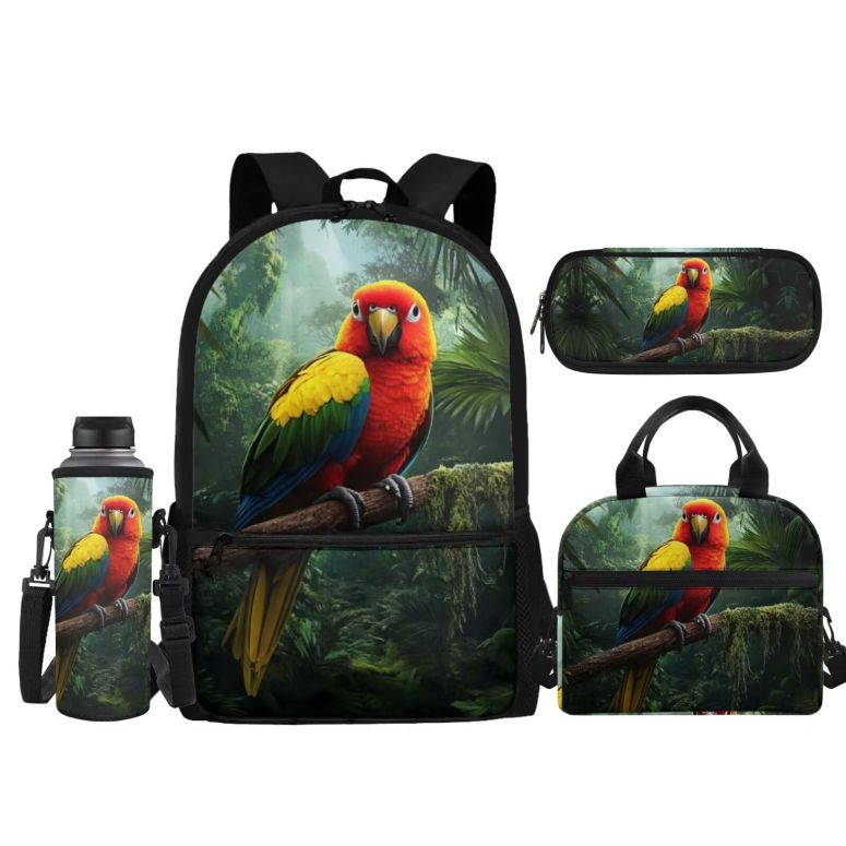インコ 小鳥 バード トラベルキャリアー YECARYPOD 3D Parrot Backpack for 6th Grade Girls 4PCS Elementary Middle School Bag Lunch Box Water Bottle Holder Set Large Capacity Book Bags Rucksack Outdoor Travel Daypack Laptop Bag 【並行輸入品】