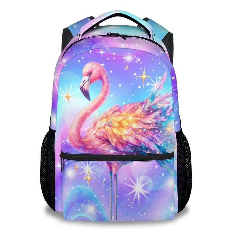 インコ 小鳥 バード トラベルキャリアー Kids Backpack, Flamingo Backpack for Girls, 17 Inch Cute School Bag for Primary Preschool, Large Capacity School Supplies 【並行輸入品】
