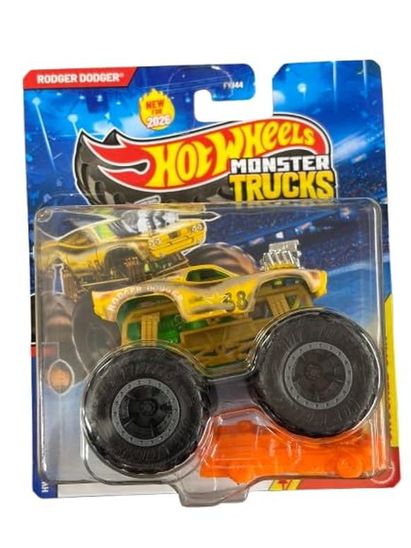 ホットウィール モンスタートラック Hot Wheels Monster Trucks Rodger Dodger, Back to Basics 6/8 [Includes Crushed Car] New for 2026! 1:64 Scale Diecast Toy Vehicle 【並行輸入品】