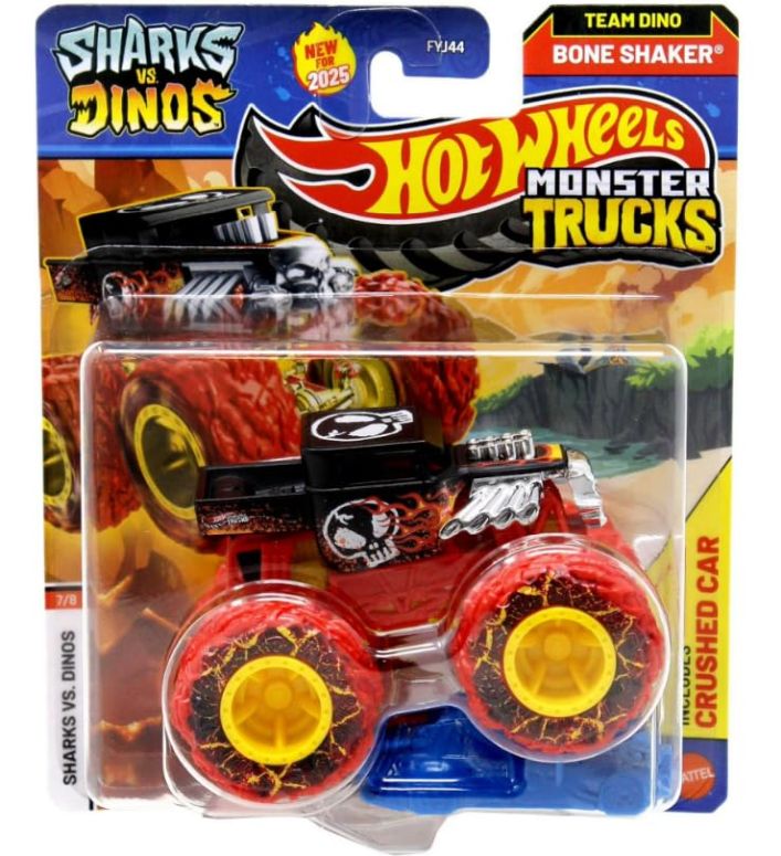 ホットウィール モンスタートラック Hot Wheels Monster Trucks, Sharks Vs. Dinos 7/8, Team Dino Bone Shaker [Includes Crushed Car] New for 2025! 1:64 Scale Diecast Toy Vehicle 【並行輸入品】
