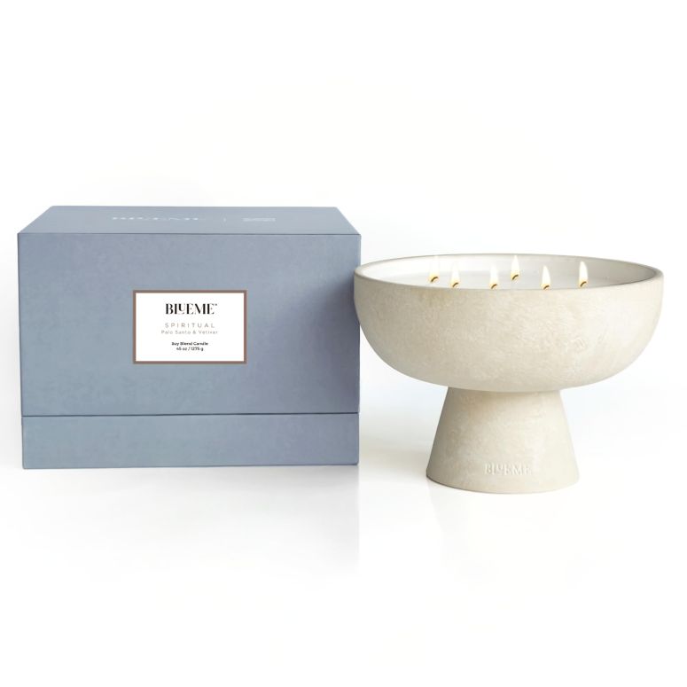 チェス書き割り Blueme Spiritual Candle | Palo Santo \u0026 Vetiver | 6 Wick - Refillable Wellness Candle with Essential Oils, Hand Finished \u0026 Poured Soy Wax Blend Ceramic Vessel, Natural Cotton Wicks | Giant 45 薬局衡オンス 【並行輸入品】
