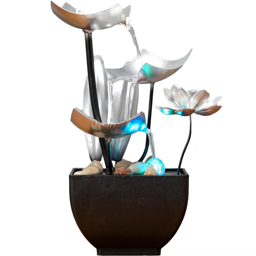 卓上 噴水 滝のオブジェ テーブルトップファウンテン インテリア噴水 Tabletop Fountain Fountain Water Feature for Zen Home Decor: Deep Basin & Natural River Rocks - Zen Relaxation for Office, Living Room Silver 【並行輸入品】