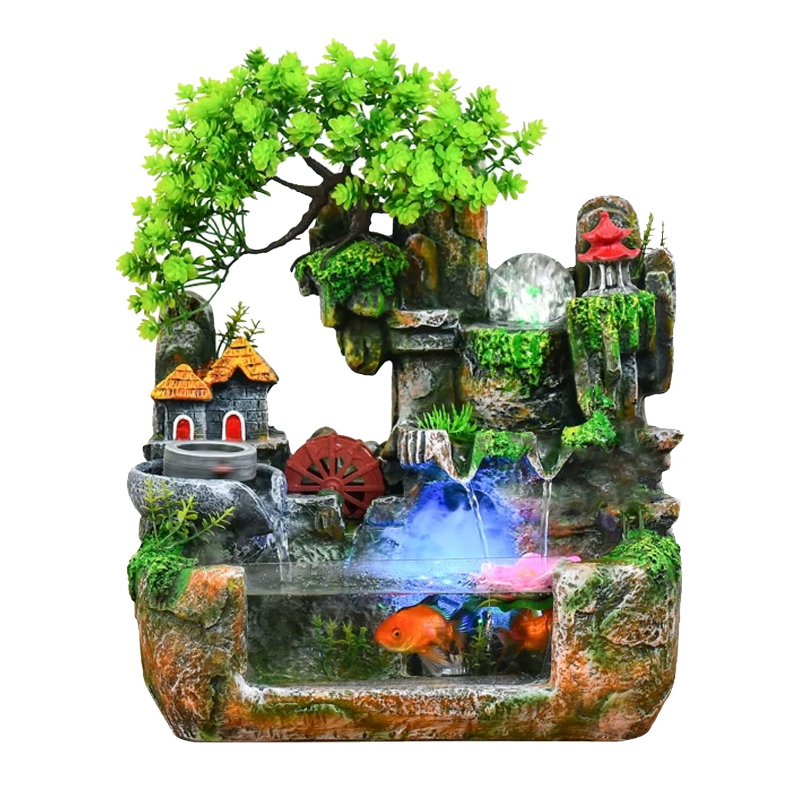 卓上 噴水 滝のオブジェ テーブルトップファウンテン インテリア噴水 Upgraded Resin Tabletop Waterfall Fountain with LED Mist, Mini Fish Tank & DIY Rockery Landscape ? Relaxing Desktop Fountain for Office, Bedroom & Home, Quiet Indoor 【並行輸入品】