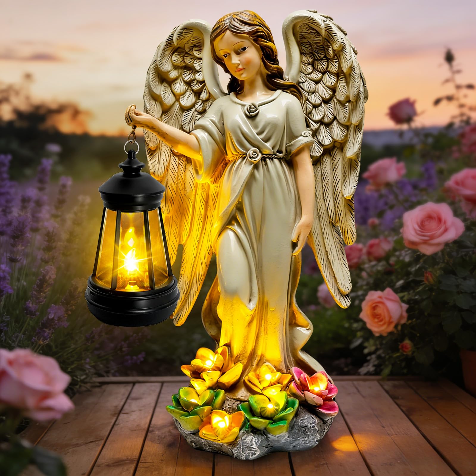 ガーデンライトLEDソーラーライト ソーラーパワー Solar Garden Statue Angel Figurine - Fairy Garden Sculpture Statues with Hanging Solar Lanterns and Succulent LED Lights for Balcony Patio Lawn Yard Ornaments, Birthday Gifts for Women 【並行輸入品】｜MJ-MARKET 15,366円