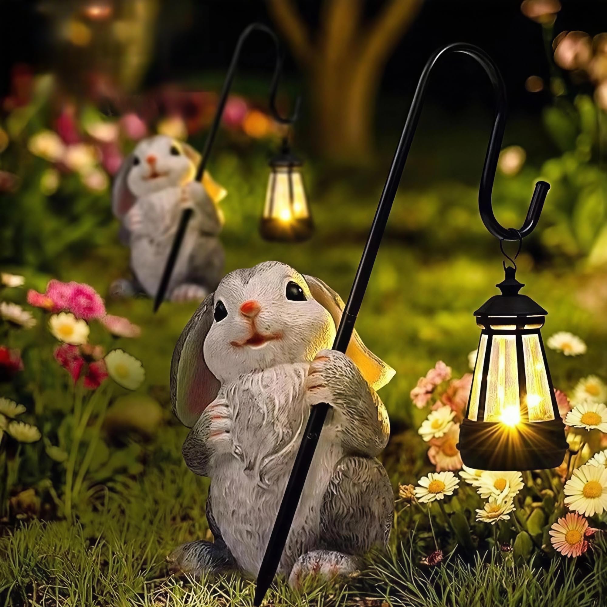 園地ともし火LEDソーラーともし火 ソーラー力強さ Rabbit Solar Lights Outdoor, IP65 Waterproof Animal Statue Figurine for Garden Decor - Auto On/Off, 8-12H Brightness, Weather Resistant Lawn Ornament for Patio Yard, Gift for Rabbit Lo 【並行輸入品】
