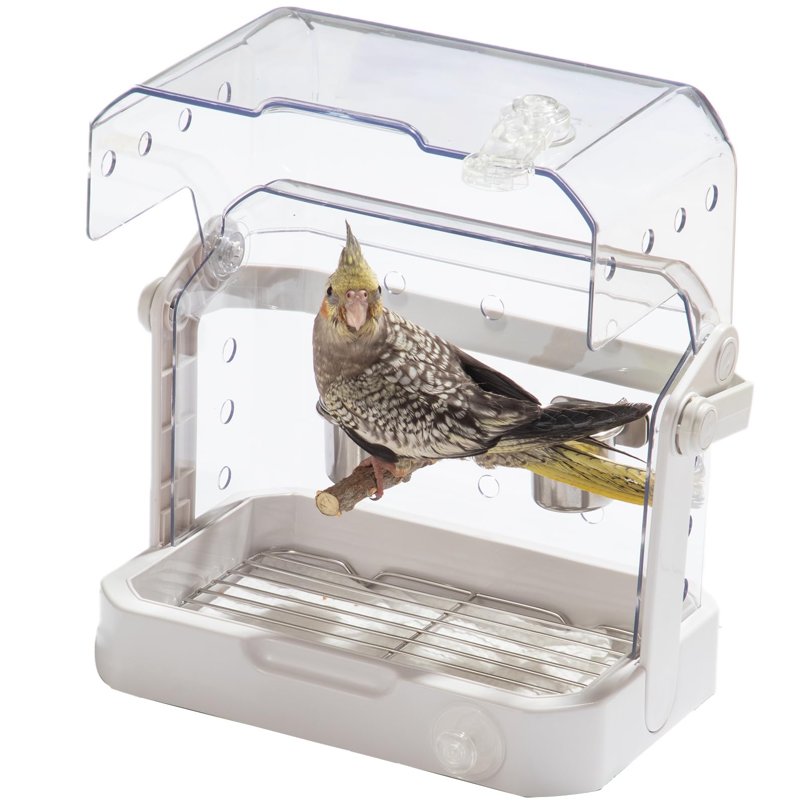 インコ 小鳥 バード トラベルキャリアー Bird Travel Cage, 10×6.7×8.3 Inches Waterproof & Sturdy Pet Carrier with Perch & Food Bowls, Portable Cage for Budgies, Cockatiels, Lovebirds & Small Birds 【並行輸入品】