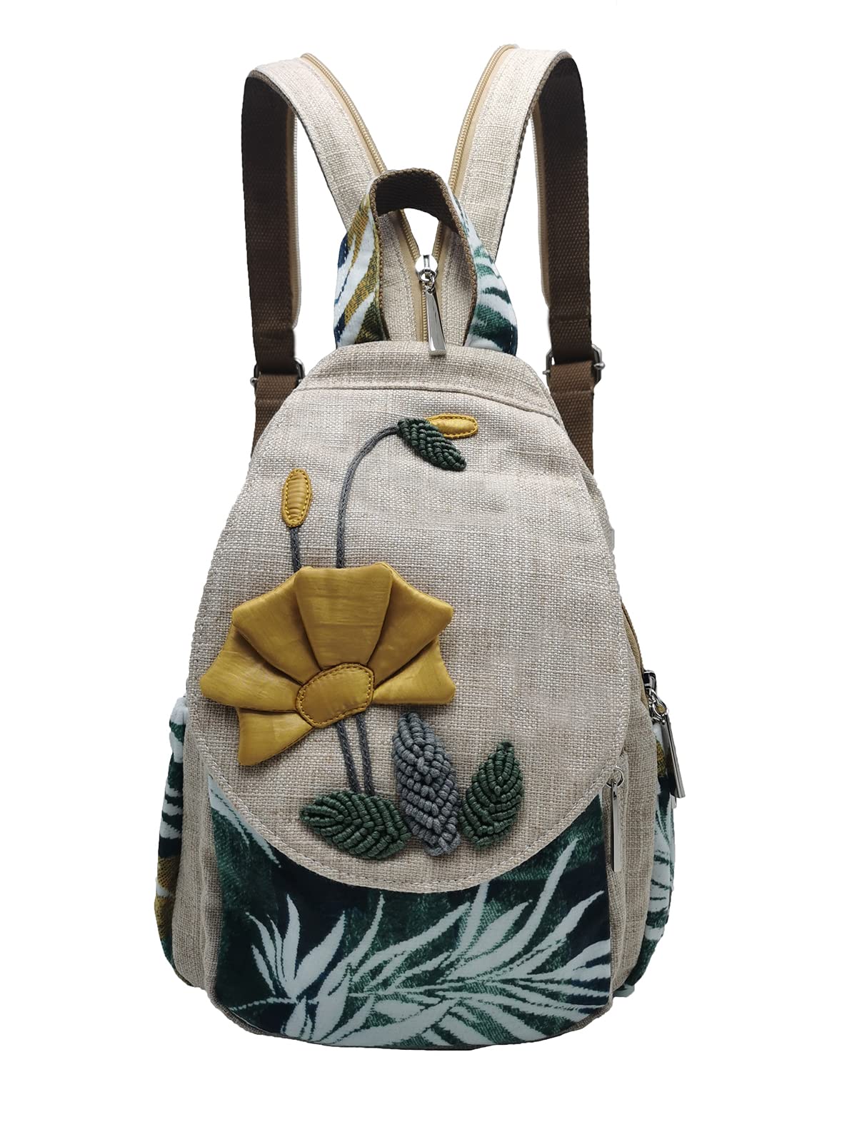 インコ 小鳥 バード トラベルキャリアー HUANGGUOSHU Women Cotton Woven Bohemian Hemp Boho Canvas Embroidery Multi Pocket Retro Cute Backpack Wallet Backpack（Piranha） 【並行輸入品】