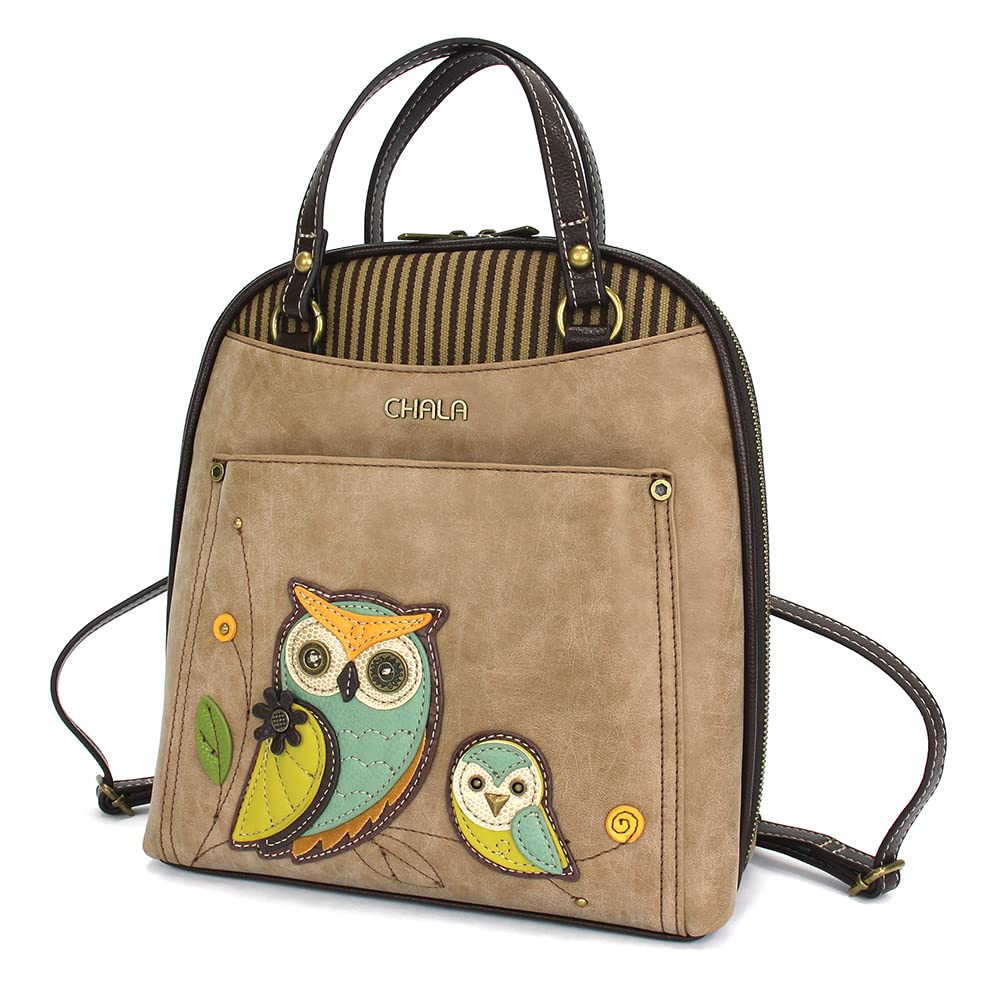 インコ 小鳥 バード トラベルキャリアー CHALA Convertible Backpack Purse - Women Convertible Shoulder Purse with Adjustable Strap - Owl A- Taupe 【並行輸入品】