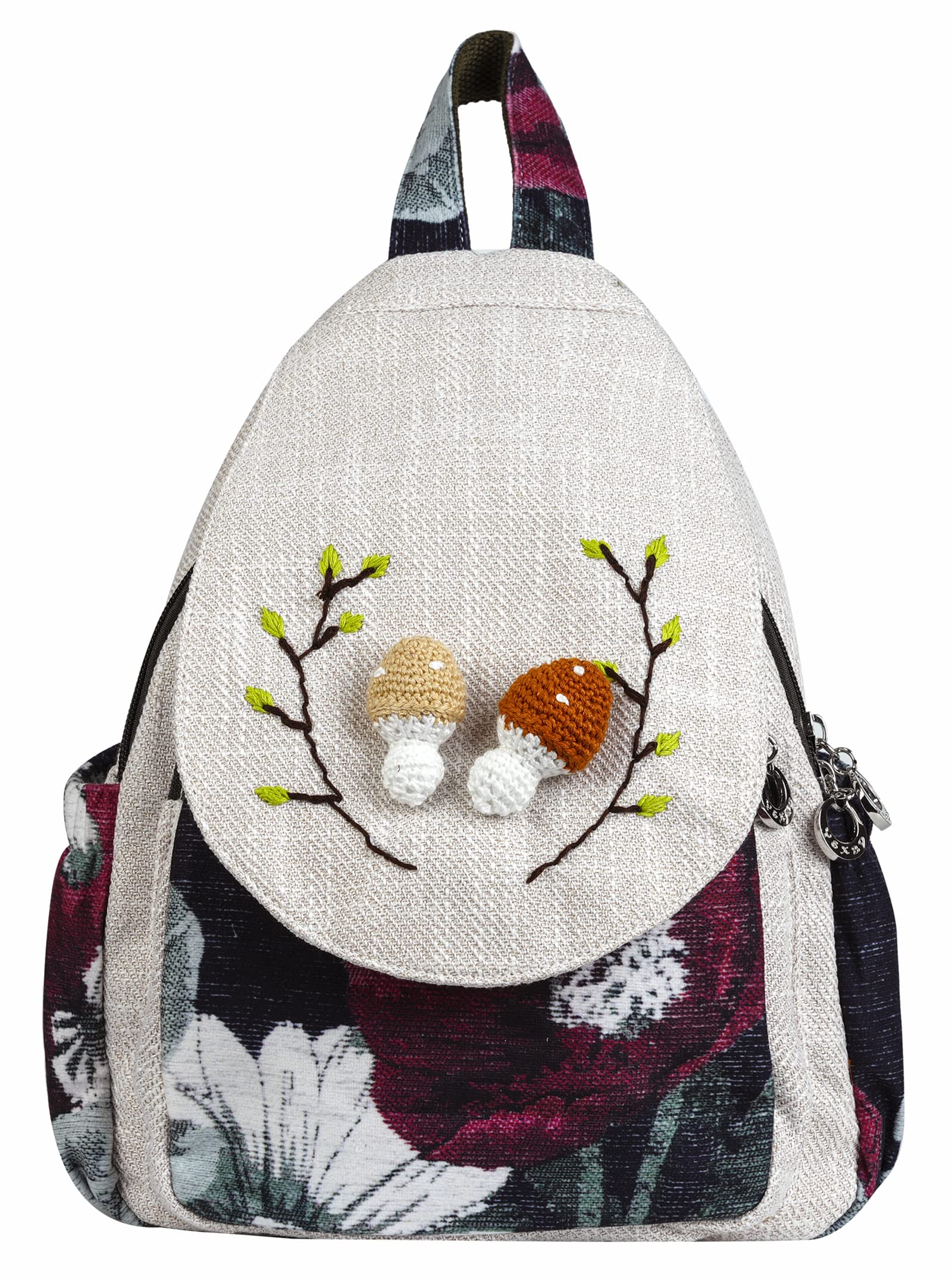 インコ 小鳥 バード トラベルキャリアー HUANGGUOSHU Boho and Bohemian Small Canvas Backpack Purse for Women - Adjustable Carry Sling Bag, Embroidered and Woven Tapestry Patterns 2 Mushrooms 【並行輸入品】