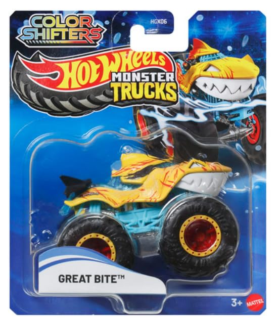 ホットウィール モンスタートラック Hot Wheels Monster Trucks Color Shifters - Great Bite [Shark] - Color Changes When Exposed to Water! 1:64 Scale Diecast Toy Vehicle 【並行輸入品】
