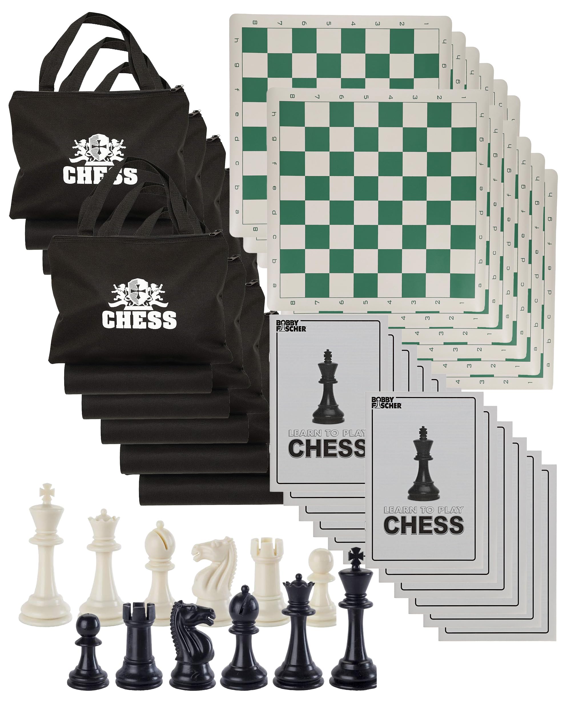 チェス書き割り WE Games Tournament Chess Set ? Travel Chess Set with 34 Durable Pieces, Roll-Up Vinyl Board, Travel Bag, Equalizer Dice \u0026 Accessories - Set of 12, Green \u0026 White 【並行輸入品】