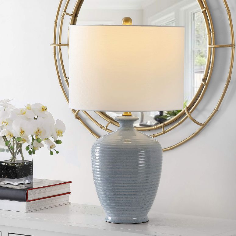サファヴィヤ safavieh 速見表照明ランプ サファビヤ サファヴィア SAFAVIEH Lighting Collection Hanron Modern Blue 26-inch Bedroom Living Room Home Office Desk Nightstand Table Lamp (LED Bulb Included) 【並行輸入品】