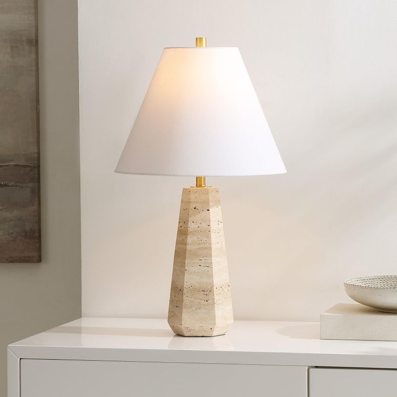 サファヴィヤ safavieh 速見表照明ランプ サファビヤ サファヴィア SAFAVIEH Lighting Collection Calla Beige Travertine 24-inch Table Lamp for Bedroom, Living Room, Home Office, Desk, Nightstand (LED Bulb Included) 【並行輸入品】