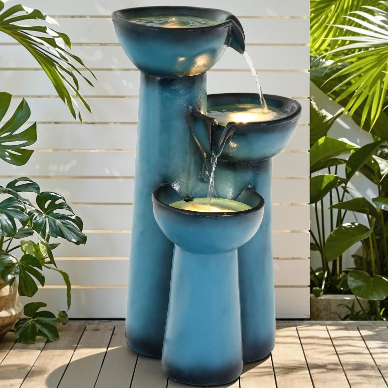 ガーデン 噴水 インテリア噴水 置き型 噴水 滝のオブジェ ウォーターフォールファウンテン Ultym 27" Outdoor Water Fountain with LED Lights, 3-Tier Cascading Faux Ceramic Column Water Feature with Pump for Garden Patio Backyard, Weather- 【並行輸入品】｜MJ-MARKET