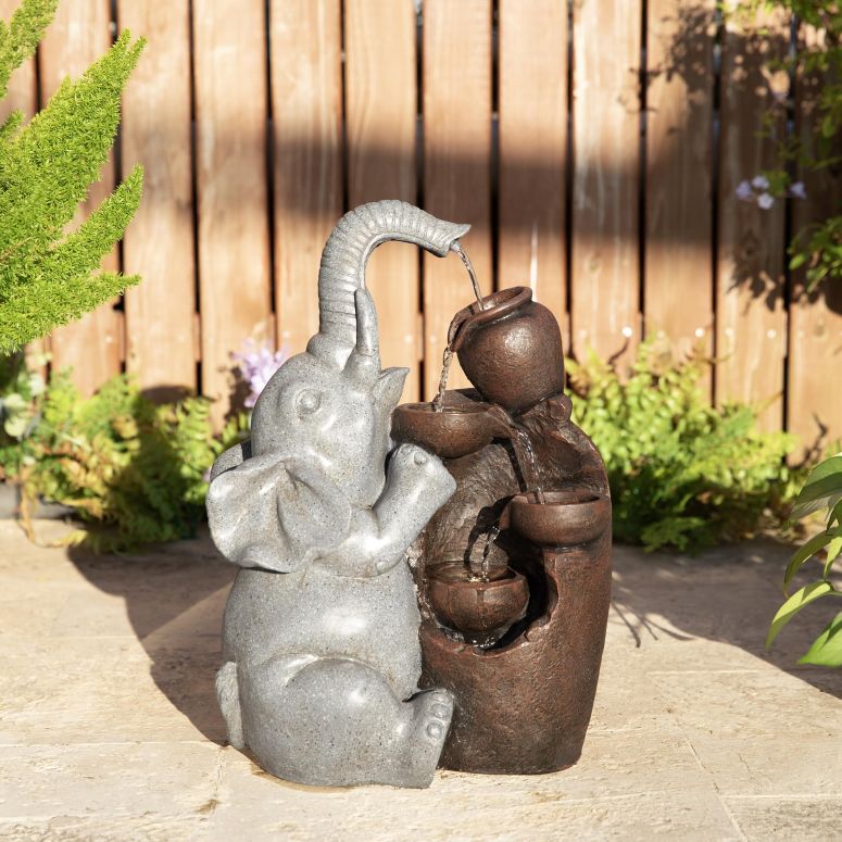 苑地 吹き上げ 室内装飾吹き上げ 置き型 吹き上げ 滝のオブジェ ウォーターフォールファウンテン Glitzhome Outdoor Water Fountain, 4-Tiered Elephant and Pot Outdoor Fountain with Lights, 18.5\" H Polyresin Decorative Waterfall Feature Garden Fo 【並行輸入品】"