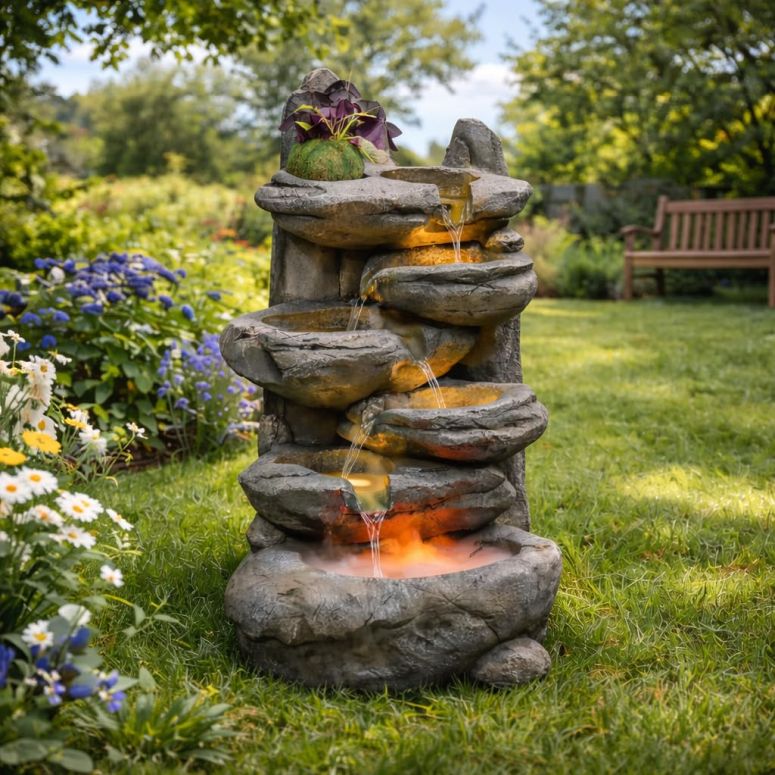 ガーデン 噴水 インテリア噴水 置き型 噴水 滝のオブジェ ウォーターフォールファウンテン Water Fountain Outdoor,Corded Electric 6-Tier Cascading Rock Waterfall with LED Lights,Garden Fountain with Built-in Pump & Water Circulation,Weat 【並行輸入品】 91,960円
