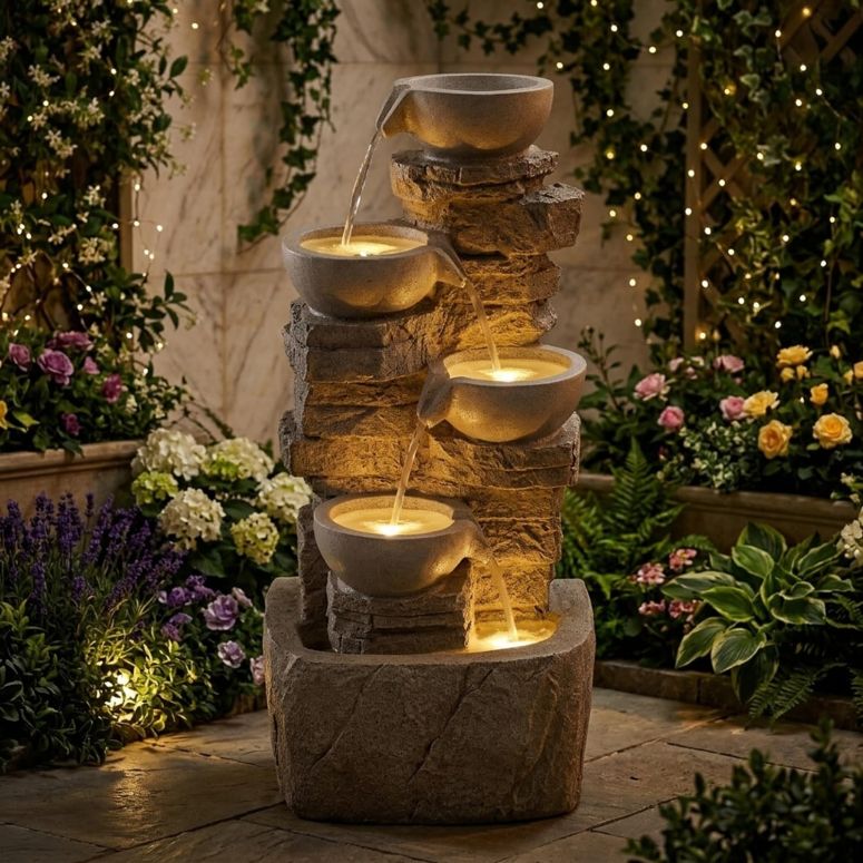 ガーデン 噴水 インテリア噴水 置き型 噴水 滝のオブジェ ウォーターフォールファウンテン Qingyinge 27' H Modern Outdoor Fountain Resin Outdoor Garden Fountains with Contemporary Design LED Light for Garden, Patio, Deck, Porch, Backyard 【並行輸入品】｜MJ-MARKET