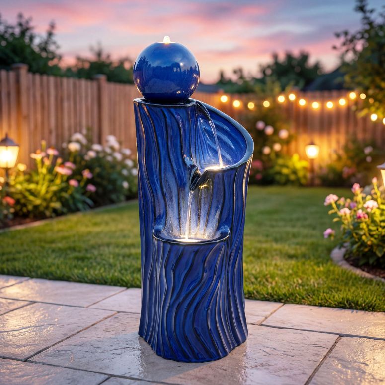 ガーデン 噴水 インテリア噴水 置き型 噴水 滝のオブジェ ウォーターフォールファウンテン Ultym 32" H Ceramic Outdoor Water Fountain with LED Lights, 3-Tier Cascading Sphere Water Feature, Tranquil Waterfall for Relaxing Garden, Patio, 【並行輸入品】|MJ-MARKET
