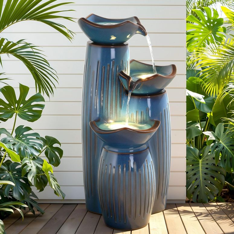 ガーデン 噴水 インテリア噴水 置き型 噴水 滝のオブジェ ウォーターフォールファウンテン Autodaya 30" H Ceramic Outdoor Water Fountain with LED Lights, 3-Tier Cascading Lotus Bowls Water Feature, Soothing Cascading Waterfall for Garden 【並行輸入品】|MJ-MARKET