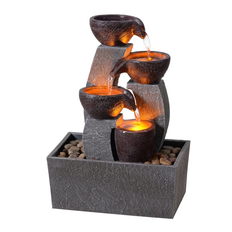 卓上 吹き上げ 滝のオブジェ テーブルトップファウンテン 室内装飾吹き上げ GOSSI Tabletop Water Fountain with LED Lights, Indoor Waterfall Fountain with Cascading Bowls and Pebbles, Small Desk Fountain for Home Office Decor 【並行輸入品】