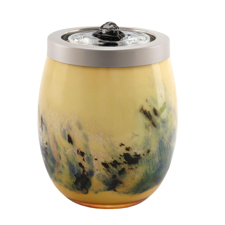 卓上 吹き上げ 滝のオブジェ テーブルトップファウンテン 室内装飾吹き上げ VOREEN Handblown Glass Tabletop Fountain - Art Glass Water Feature with Gentle Ambient Glow - Optional Aromatherapy for Home, Spa, Office D?cor - Yellow 【並行輸入品】