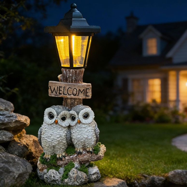 庭園点火装置LEDソーラー点火装置 ソーラー力強さ ZYLiWoo Outdoor Garden Owl Statue with Solar Lights, Owl Figure with Welcoming Sign, for Outdoor Landscapes, Courtyards, Paths, Outside Patio Lawn Decor, Gifts for Women, Owl Lovers 【並行輸入品】