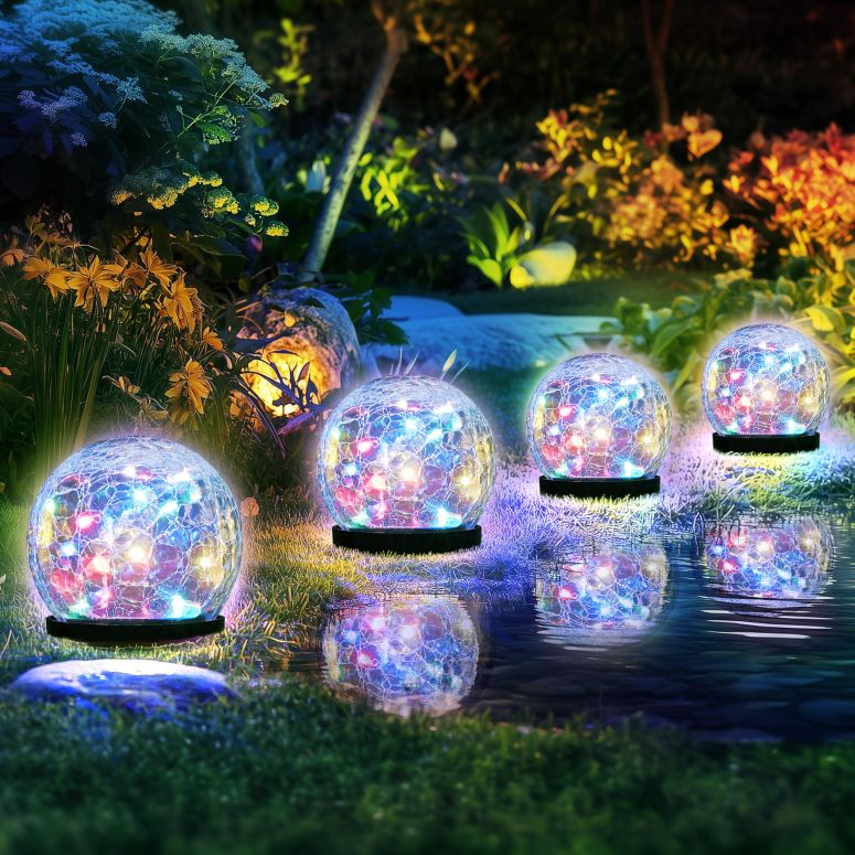 園地ともし火LEDソーラーともし火 ソーラー力強さ PATIOPIA Solar Lights Outdoor for Yard Patio Porch, Garden Decor Birthday Gifts for Mom Women, Solar Globe Lights Waterproof Cracked Glass Ball Outdoor Decorations Balcony Backyard (4  【並行輸入品】