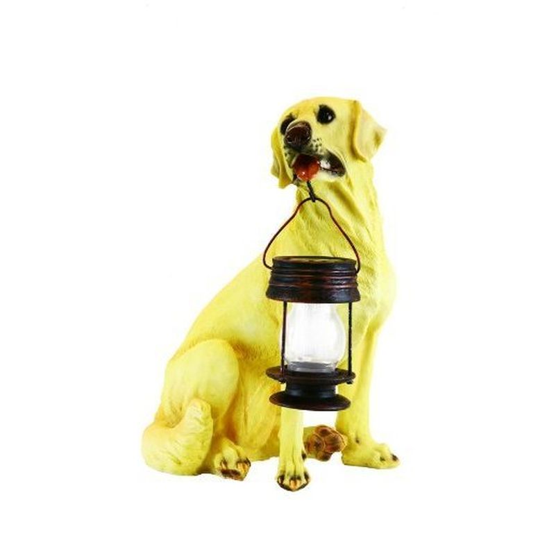 庭園点火装置LEDソーラー点火装置 ソーラー力強さ Yellow Lab Dog With Lantern Outdoor Garden Solar Light 【並行輸入品】