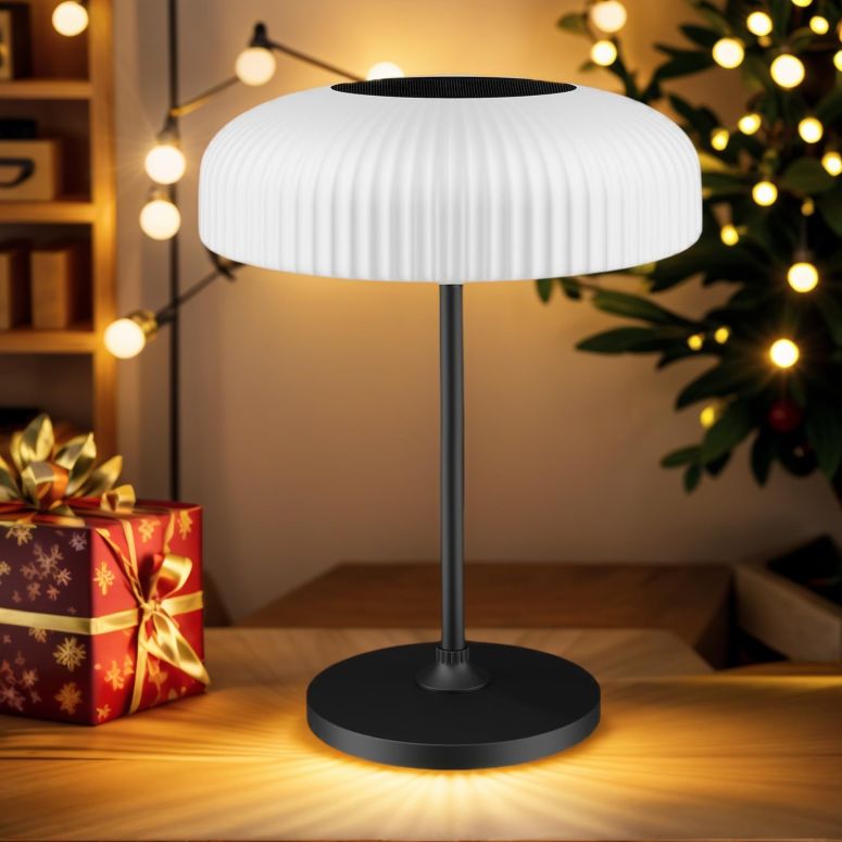園地ともし火LEDソーラーともし火 ソーラー力強さ MOLEBIT LED Solar Table Lamp, IP65 Waterproof, Touch Control, 3 Modes, USB-C Charging, White Dome Shade with Black Base, Indoor Outdoor Use (White) 【並行輸入品】