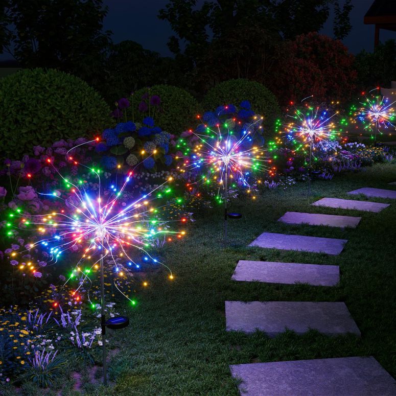 園地ともし火LEDソーラーともし火 ソーラー力強さ 4 Pack Color Changing Solar Powered Firework Lights, Outdoor Waterproof LED Sparkle Light, DIY Design Holiday Season Decorations for Outside Garden, Flower Bed, Planter, Patio, Landsca 【並行輸入品】