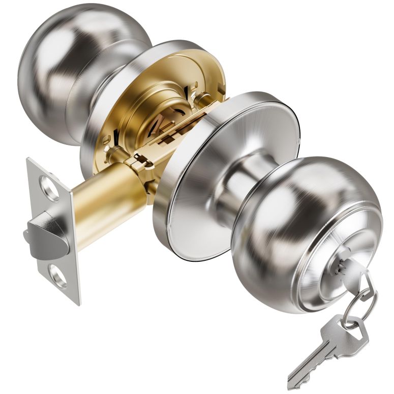 部屋の入り口ラッパー TDCHINGES 6 Pack Keyed Door Knob with Lock Key for Bedrooms Bathroom Closet Pantry Office Standard Nickel Exterior Interior Door Knobs for Doors Hardware Locking Replacement Home Decor 【並行輸入品】