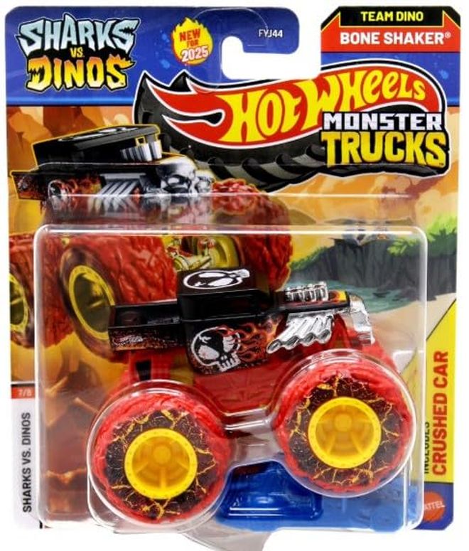 ホットウィール 異類異形貨物自動車 Hot Wheels Monster Trucks Sharks vs Dinos, 1:64 Scale Die-Cast Vehicle Collection, 2025 Edition (7/8 Bone Shaker) 【並行輸入品】