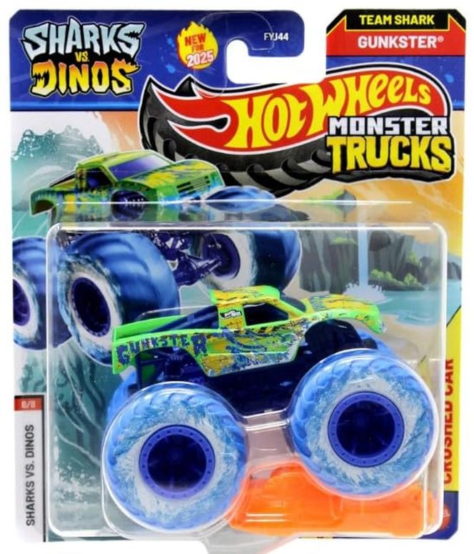 ホットウィール 異類異形貨物自動車 Hot Wheels Monster Trucks Sharks vs Dinos, 1:64 Scale Die-Cast Vehicle Collection, 2025 Edition (8/8 Gunkster) 【並行輸入品】