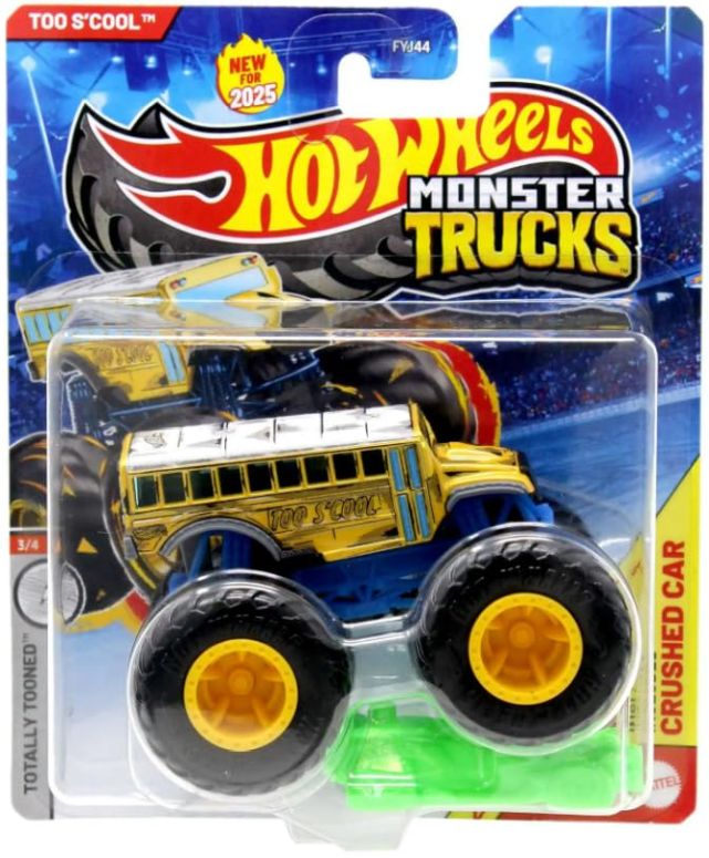 ホットウィール 異類異形貨物自動車 Hot Wheels Monster Trucks Too S\u0027Cool [School Bus] Includes Crushed Car - Totally Tooned 3/4 - New for 2025! 1:64 Scale Diecast Toy Vehicle 【並行輸入品】
